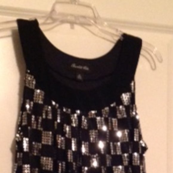 Black Sequin Checkered Party Dress - Size 12 - Picture 2 of 3